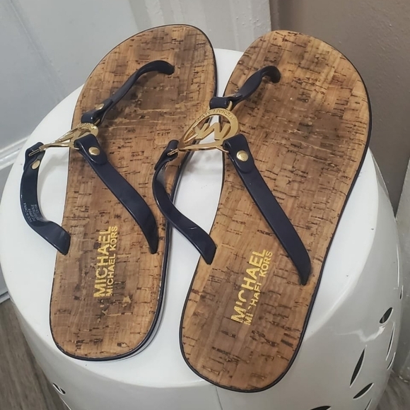 Michael Kors Sandals MK Blueblack Jelly PVC Cork Thong Flip Flop🌴✌️ - Picture 5 of 8